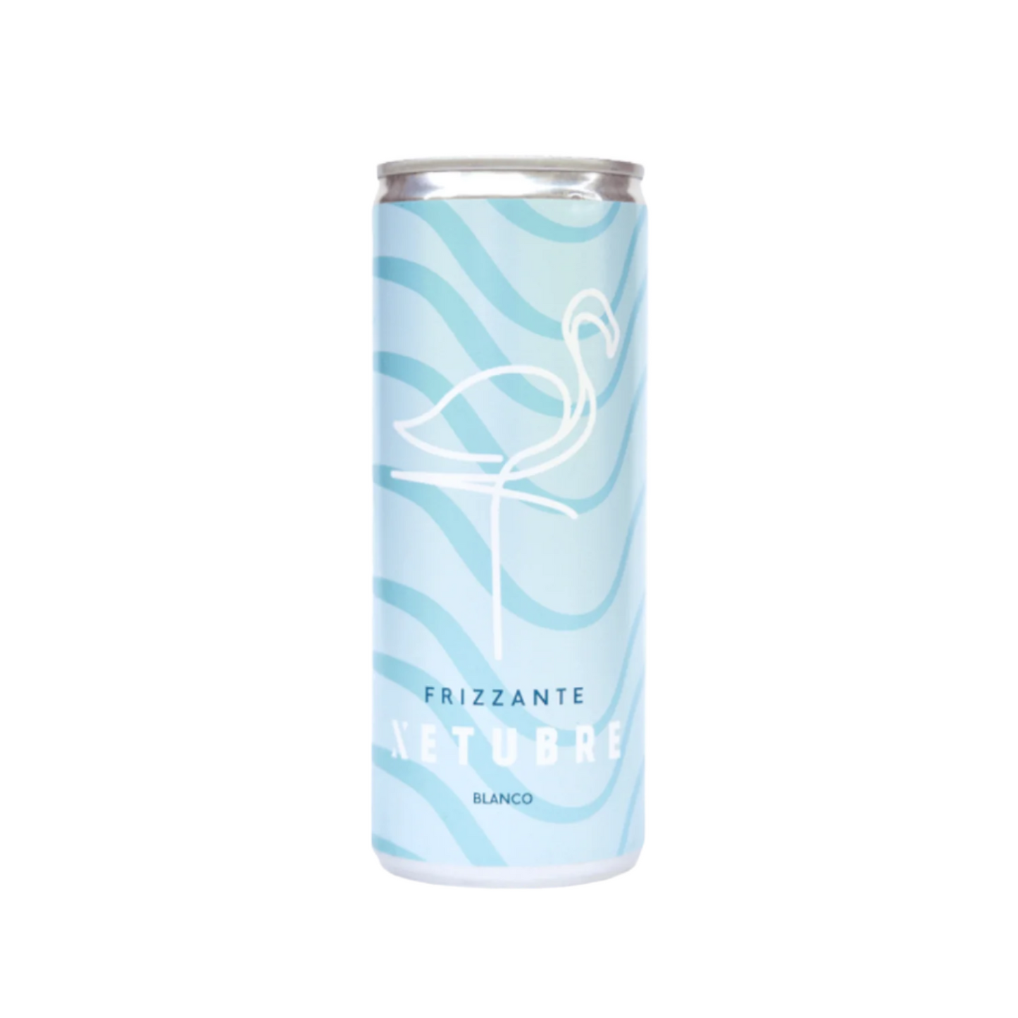 The Xetubre Sangria White 250ml Can, featuring a light blue wavy design and a white flamingo graphic, provides refreshing citrus flavors akin to White Sangria. Ideal for those looking for a lively beverage with low alcohol content.