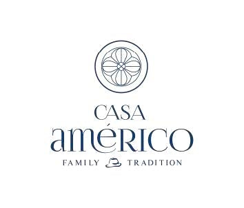 Casa Américo logo with a circular floral design above the words CASA américo and FAMILY TRADITION below, separated by a small hat icon. The text is in elegant, serif font.