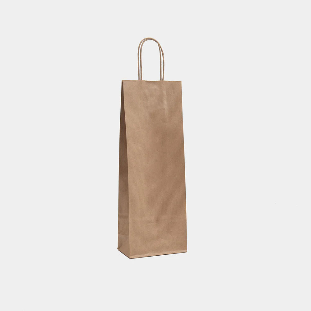 The Kraft paper bottle gift bag with twist handles from seventy9north.co.uk stands upright on a plain white background.